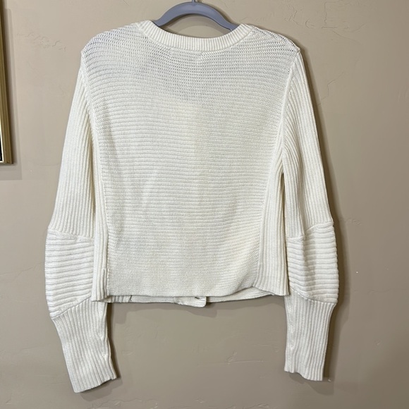 Banana Republic Cream Moto Sweater Jacket Asymmetrical Zip up Pockets Sz LP - Picture 11 of 13